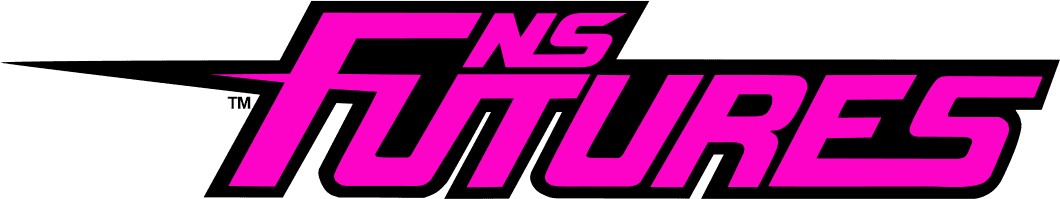 NS Futures logo — FUTURES wordmark with NS above, magenta on black.